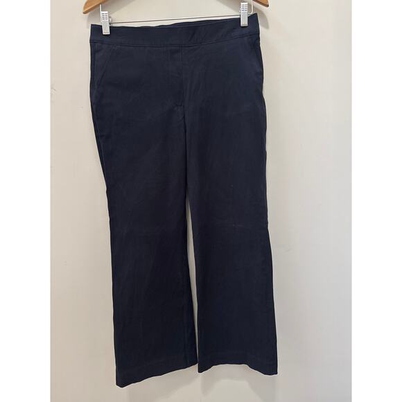 Spanx Kick Flare Pants Large L Navy Blue  Cropped Pull On Travel Preppy Office - Picture 1 of 5
